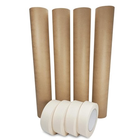 IDL PACKAGING 18in x 60 yd Masking Paper and 1 1/2in x 60 yd GP Masking Tape, for Covering, 4PK 4x GPH-18, 4457-112